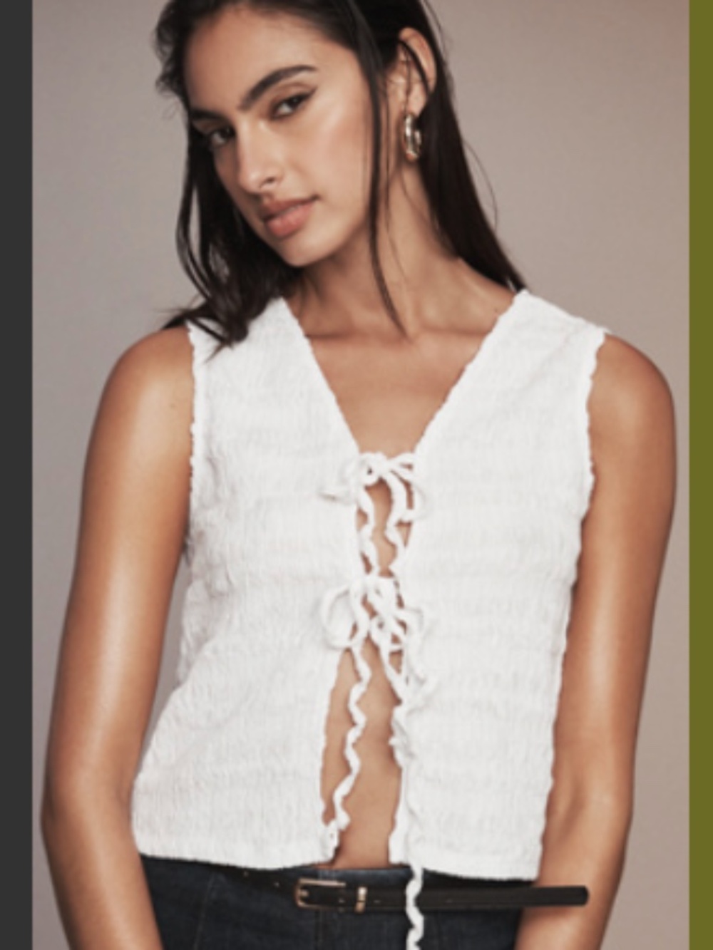 NWT $68 Anthropologie Smocked Front Tie Puckered Smocked Tank Top White L